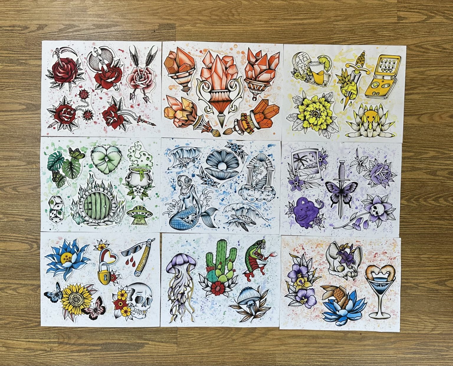 Painted Watercolor Flash Available — Sweet Trade Tattoo